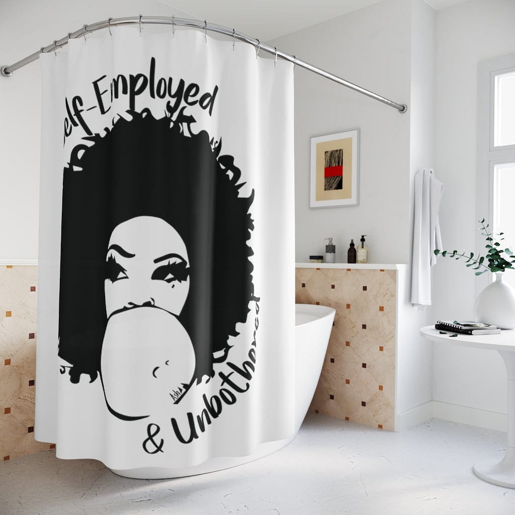 Self-Employed & Unbothered Polyester Shower Curtain - White - Entrepreneur Life